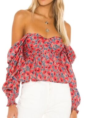 House of Harlow x REVOLVE Burna Blouse in Red Poppy Floral Medium